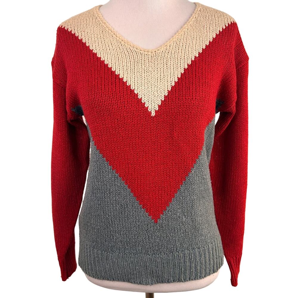 It’s Pure Gould Vintage 70's Silk V Design Colorblock Sweater Size Small